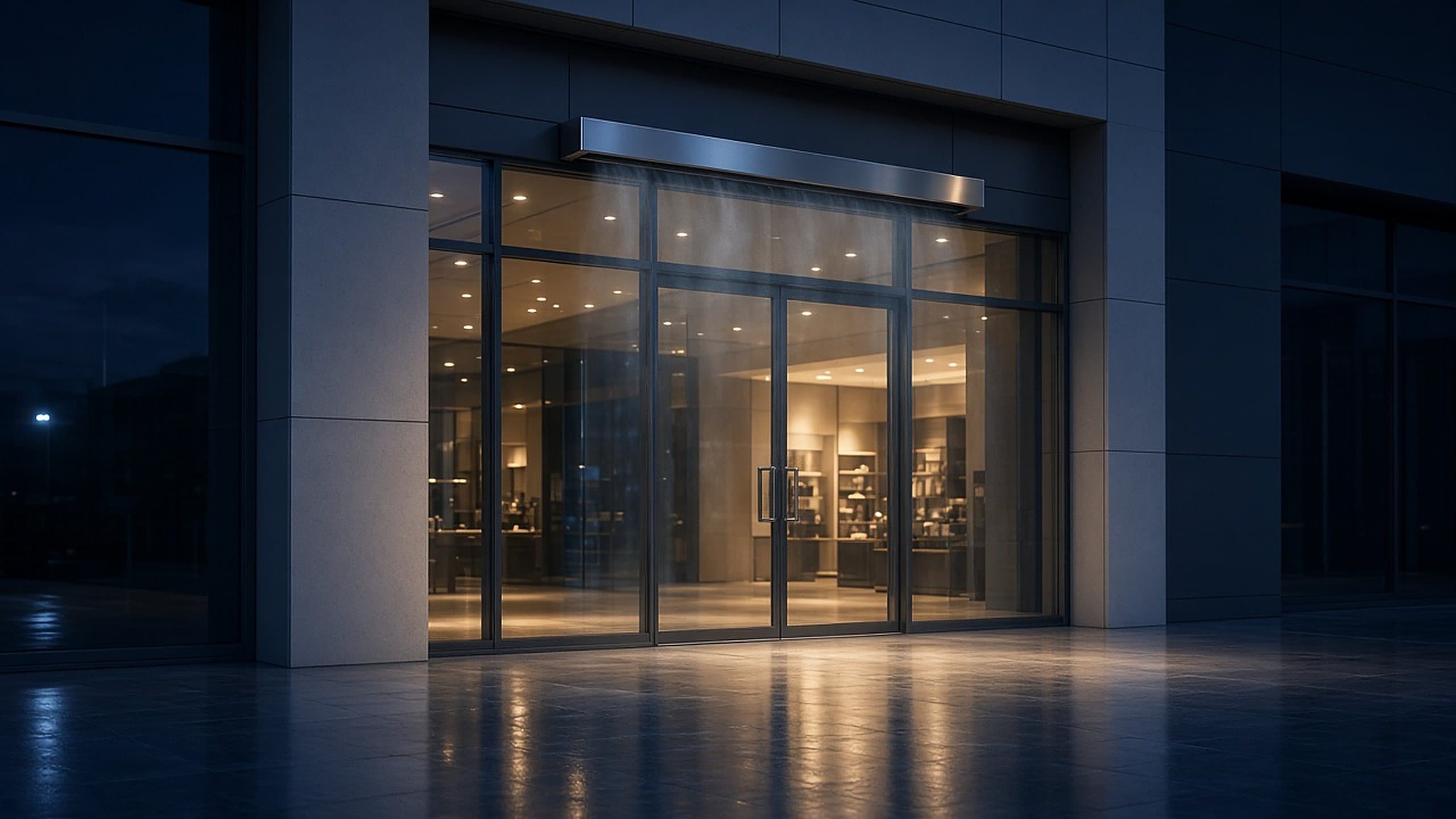 Air curtain above a commercial entrance